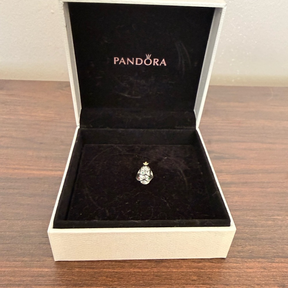 GENUINE Pandora Christmas Tree Sterling Silver Charm with 24k Gold Star